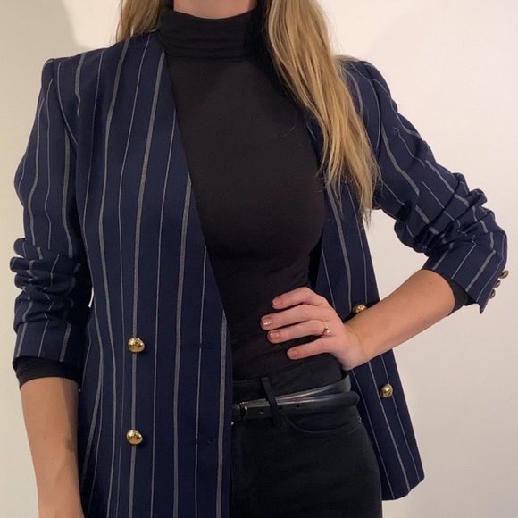 Vintage 80's Navy Pinstripe Blazer - Picture 5 of 10